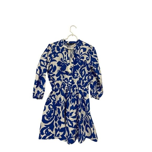 Zara Women Tile Dress S Blue White Sicilian Button Up Linen Viscose Blend NWD - Picture 1 of 9